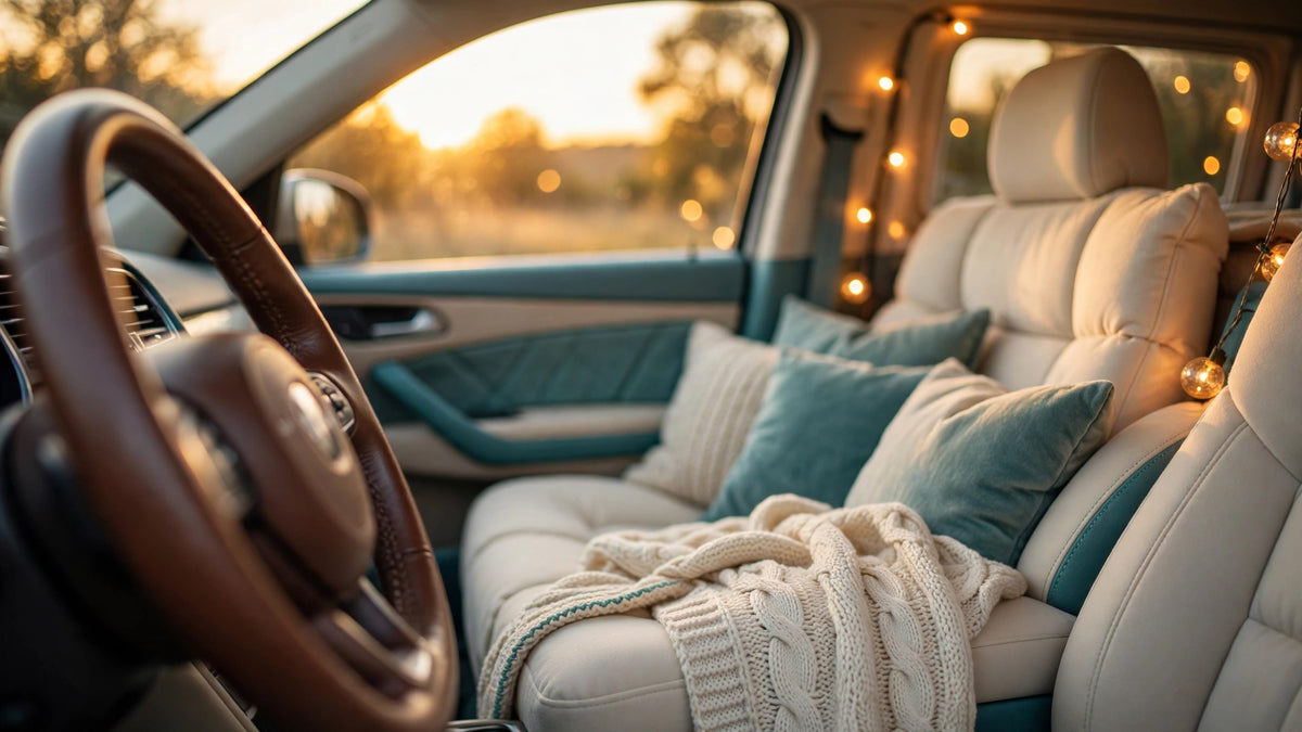 RideCozy homepage banner - cozy car interior